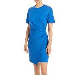 NWOT Theory Womens Blue Casual Mini T-Shirt Dress With Side Ruching Size Medium